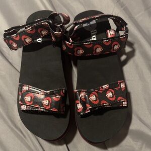 Y2K Betty Boop Platform Sandals - Heart Print Chunky Strappy Sandals - Size 7